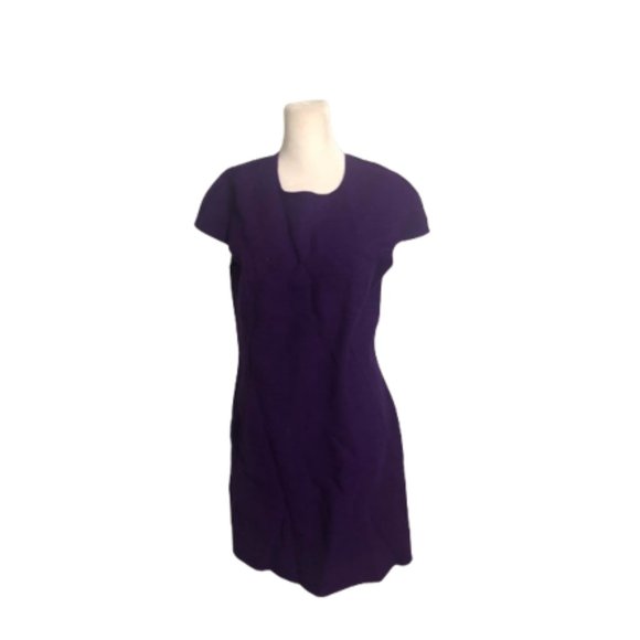 Carolina Herrera Purple Cap Sleeve Wool Dress Sz 8 - Picture 1 of 4